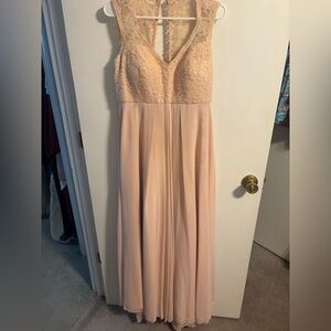 Mori Lee Lace Bodice Chiffon Maxi Dress in Blush